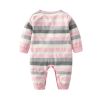 Baby Girl Pink Striped Pattern Embroidered Design Knitted Jumpsuit