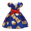 Baby Girl Cartoon Bear Pattern Puff Sleeves Princess Formal Dress