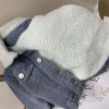 Baby Cartoon & Slogan Pattern Lapel Design Berber Fleece Denim Coat