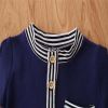 Baby Boy Striped Pattern Quarter Button Design Long Sleeved Romper