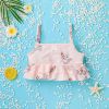 Baby Girl Floral Pattern Ruffle Hem Tops Combo Triangle Shorts Swimsuit