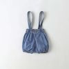 Baby Girl Solid Color Tee Combo Denim Strap Shorts 1-Piece Sets