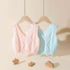 Baby Girl Solid Color Conchet Knitted Graphic V-Neck Sleeveless Vest Sweater