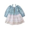 Baby Girl Button Decoration Denim Patchwork One Shoulder Dress