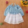 Baby Girl Button Decoration Denim Patchwork One Shoulder Dress