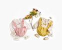 Baby Girl False 1 Pieces Design Petal Collar Design Bow Patched Bodysuit Onesies