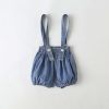 Baby Girl Solid Color Tee Combo Denim Strap Shorts 1-Piece Sets