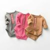 Baby Girl Striped Quarter Button Design Solid Color Long Sleeves Triangle Bodysuit