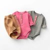 Baby Girl Striped Quarter Button Design Solid Color Long Sleeves Triangle Bodysuit