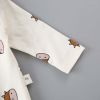 Baby 1pcs Cartoon Bear & Calf Graphic Long Sleeved Soft Bodysuit With Hat