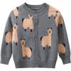 Baby Boy Cartoon Llama Embroidered Pattern Button Front Knitted Cardigan
