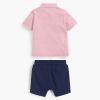 Baby Boy Cartoon Shark Pattern Quarter Button Polo Shirt Combo Solid Shorts Sets
