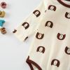 Baby 1pcs Cartoon Bear & Calf Graphic Long Sleeved Soft Bodysuit With Hat