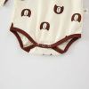 Baby 1pcs Cartoon Bear & Calf Graphic Long Sleeved Soft Bodysuit With Hat