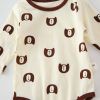 Baby 1pcs Cartoon Bear & Calf Graphic Long Sleeved Soft Bodysuit With Hat