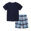 Baby Boy Cartoon Graphic Combo Plaid Print Shorts Western Style Sets