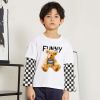Baby Boy Bear Graphic Checkerboard Sleeve Patchwork Design Shirt