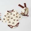 Baby 1pcs Cartoon Bear & Calf Graphic Long Sleeved Soft Bodysuit With Hat