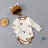 Baby 1pcs Cartoon Bear & Calf Graphic Long Sleeved Soft Bodysuit With Hat