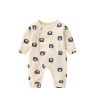 Baby Allover Bear Pattern Snap Button Front Romper Pajamas With Hat