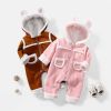 Baby Cute Long Sleeve Design Solid Color Thicken Warm Rompers With Hat
