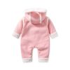 Baby Cute Long Sleeve Design Solid Color Thicken Warm Rompers With Hat