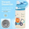 13.5Oz Insulated Stainless Steel Water Bottle Leak-proof Bottle for Kids with Straw Push Button Lock Switch Thermos Cup for Toddlers Boys Girls