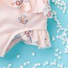 Baby Girl Floral Pattern Ruffle Hem Tops Combo Triangle Shorts Swimsuit