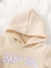 Baby Slogan Pattern Solid Hoodies With Hat Combo Trousers Casual Sets