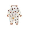 Baby Polka Dot Pattern Button Front Design Fleece Warm Rompers With Hat
