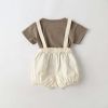 Baby Girl Solid Color Tee Combo Denim Strap Shorts 1-Piece Sets