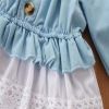 Baby Girl Button Decoration Denim Patchwork One Shoulder Dress