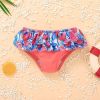 Baby Girl Floral Pattern Belted Sling Tops Combo Ruffle Triangle Shorts Swimsuit