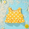Baby Girl 2pcs Polka Dot & Animal Graphic Ruffle Hem Tops Combo Triangle Shorts Swimsuit