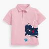 Baby Boy Cartoon Shark Pattern Quarter Button Polo Shirt Combo Solid Shorts Sets