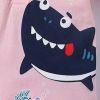 Baby Boy Cartoon Shark Pattern Quarter Button Polo Shirt Combo Solid Shorts Sets