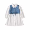 Baby Girl Solid Color Long Sleeved Dress With A Belt Tied