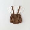 Baby Girl Solid Color Tee Combo Denim Strap Shorts 1-Piece Sets