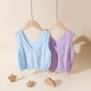 Baby Girl Solid Color Conchet Knitted Graphic V-Neck Sleeveless Vest Sweater