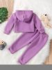 Baby Slogan Pattern Solid Hoodies With Hat Combo Trousers Casual Sets
