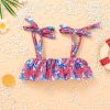 Baby Girl Floral Pattern Belted Sling Tops Combo Ruffle Triangle Shorts Swimsuit