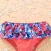 Baby Girl Floral Pattern Belted Sling Tops Combo Ruffle Triangle Shorts Swimsuit