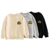 Children Patched Pattern Solid Color Crewneck Cotton Hoodies