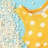 Baby Girl 2pcs Polka Dot & Animal Graphic Ruffle Hem Tops Combo Triangle Shorts Swimsuit