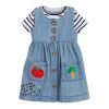 Baby Girl Cartoon Vegetable Embroidered Pattern Button Front Denim Vest Dress