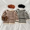 Baby Striped Pattern Lapel Knitted Cardigan With Pants Sets