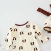 Baby 1pcs Cartoon Bear & Calf Graphic Long Sleeved Soft Bodysuit With Hat