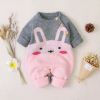 Baby 1pcs Cartton Bunny Graphic Contrast Design Shoulder Button Design Knitted Romper