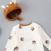 Baby 1pcs Cartoon Bear & Calf Graphic Long Sleeved Soft Bodysuit With Hat
