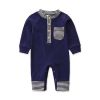 Baby Boy Striped Pattern Quarter Button Design Long Sleeved Romper